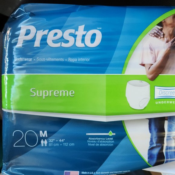 Presto Adult pull-up diapers medium (32"-44" waist) 4 packs of 20 each=80 total! - Picture 1 of 6